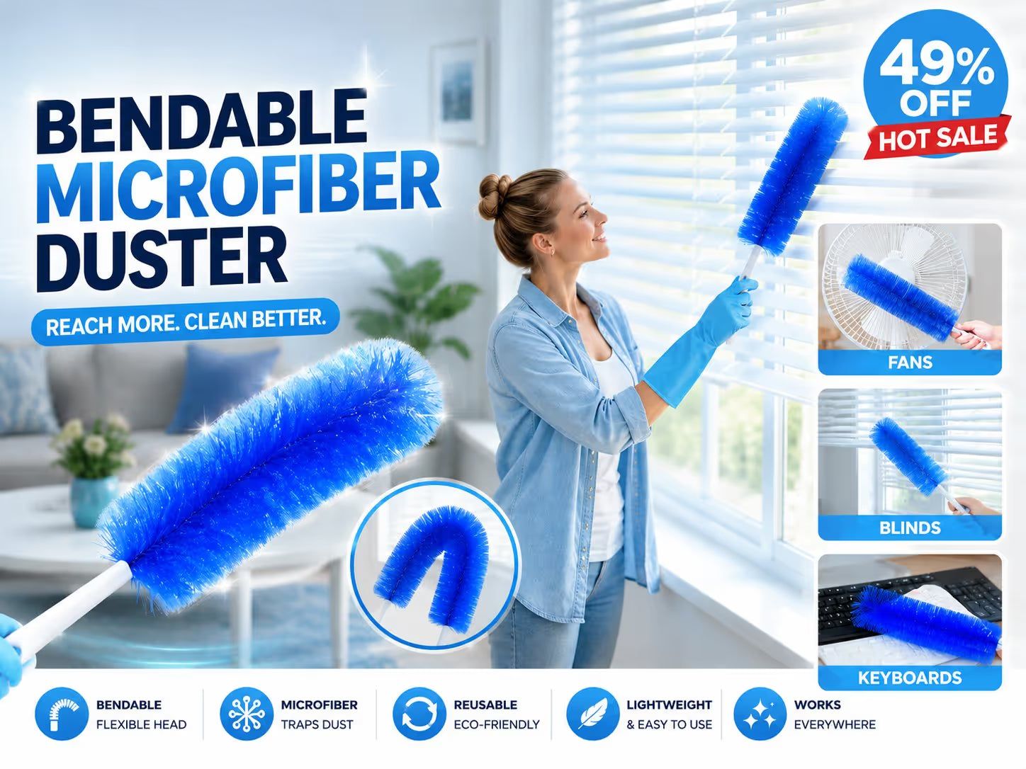 Bendable Microfiber Head,Reusable Dust Remover