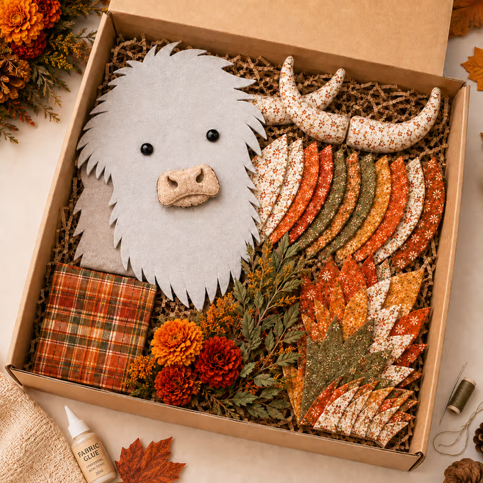 🔥 LAST DAY · 49% OFF Highland Cow 3D Fabric Art DIY Kit Pre-cut pieces—glue or stitch your own cozy birth-flower décor.