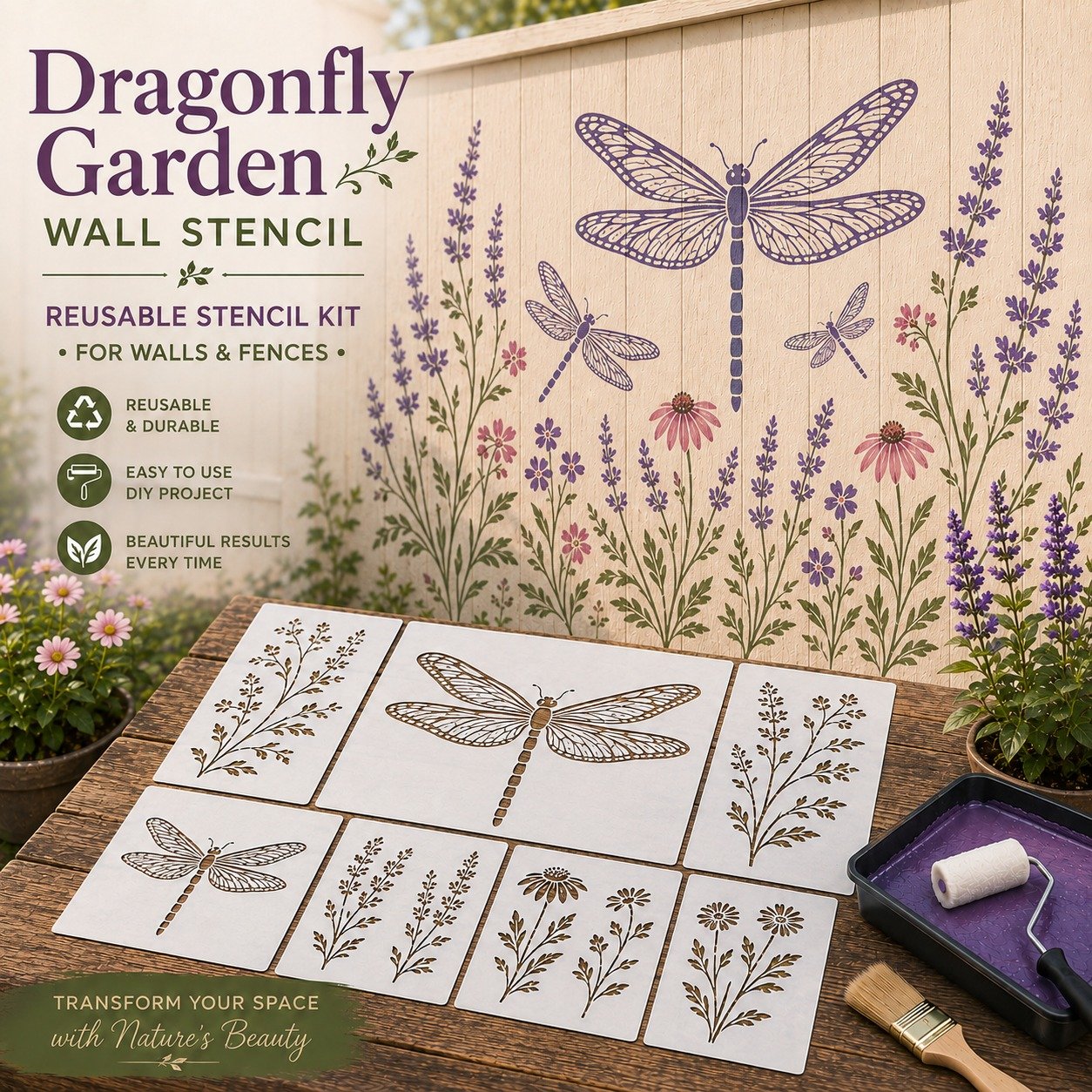 🔥Last Day 49% OFF - 🌿Garden Bloom Wall Stencil Kit | DIY Garden Painting Templates for Every Space
