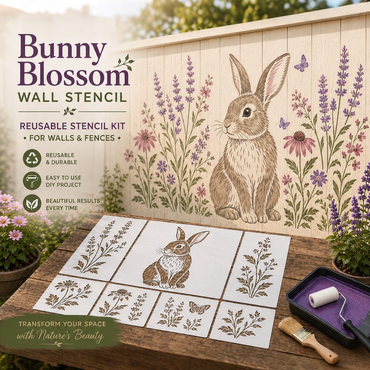 🔥Last Day 49% OFF - 🌿Garden Bloom Wall Stencil Kit | DIY Garden Painting Templates for Every Space
