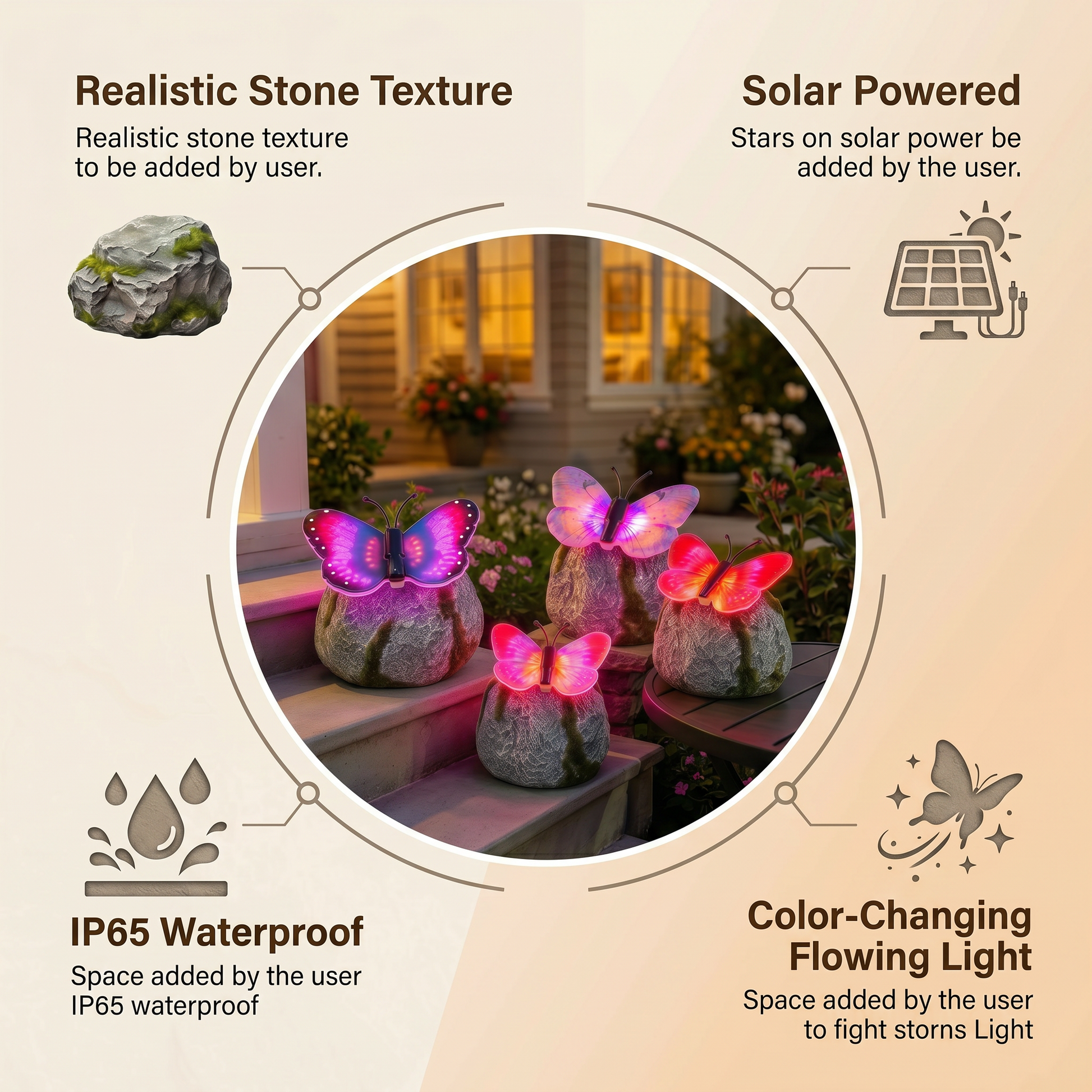 🦋 Solar Butterfly Stone Garden Light, Waterproof LED Glowing Landscape Rock Lamp, Auto On/Off Outdoor Resin Decor for Yard, Lawn, Pathway, Patio & Porch, Perfect Garden Gift