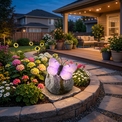 🦋 Solar Butterfly Stone Garden Light, Waterproof LED Glowing Landscape Rock Lamp, Auto On/Off Outdoor Resin Decor for Yard, Lawn, Pathway, Patio & Porch, Perfect Garden Gift