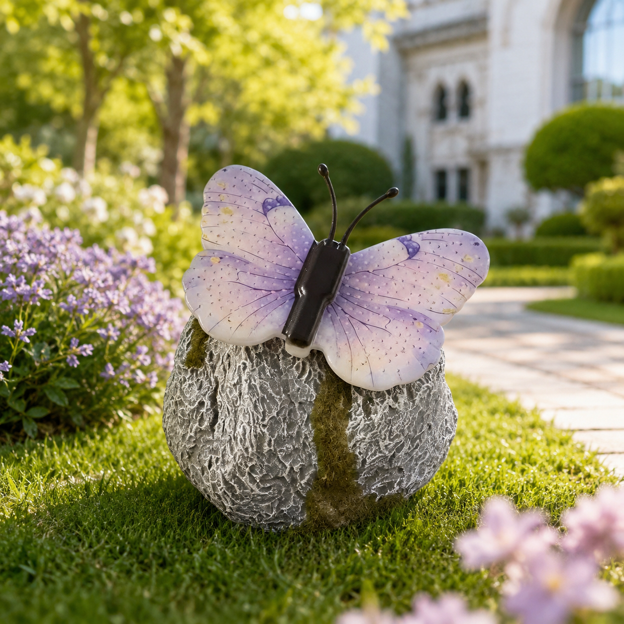 🦋 Solar Butterfly Stone Garden Light, Waterproof LED Glowing Landscape Rock Lamp, Auto On/Off Outdoor Resin Decor for Yard, Lawn, Pathway, Patio & Porch, Perfect Garden Gift