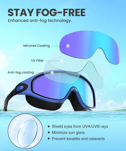 【Creator’s Pick】MARISUN Goggles Swimming Adult Swim-Goggles: Wide View with UV400 Protection Anti Fog No Leak for Men and Women 3 Pack fit outdoorfun Swim Kit Nose Clips Swim Glasses summerwins