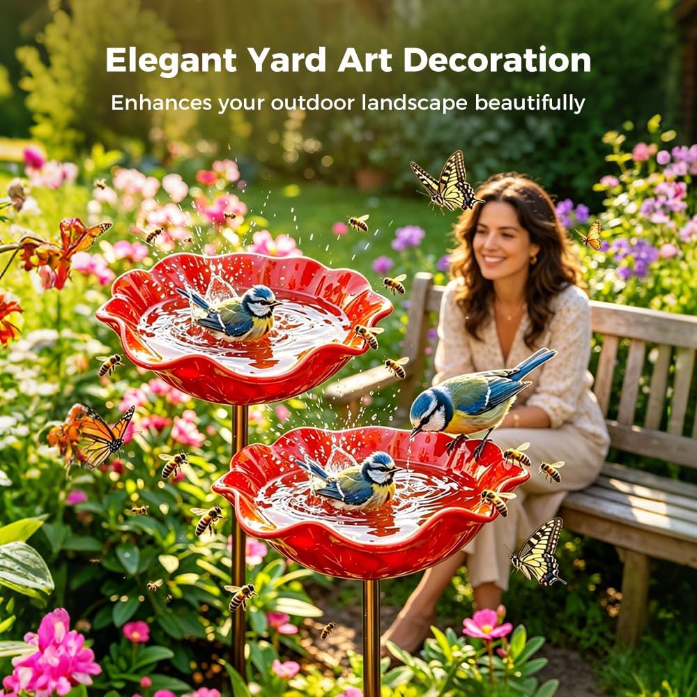 Rovinao™ 🌟Last Day Promotion🎁Handmade Metal Flower Garden Stake Bird Bath