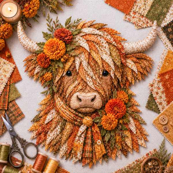 🔥 LAST DAY · 49% OFF Highland Cow 3D Fabric Art DIY Kit Pre-cut pieces—glue or stitch your own cozy birth-flower décor.