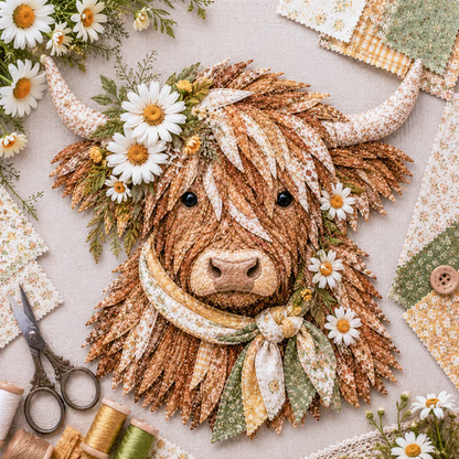 🔥 LAST DAY · 49% OFF Highland Cow 3D Fabric Art DIY Kit Pre-cut pieces—glue or stitch your own cozy birth-flower décor.