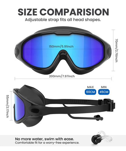 【Creator’s Pick】MARISUN Goggles Swimming Adult Swim-Goggles: Wide View with UV400 Protection Anti Fog No Leak for Men and Women 3 Pack fit outdoorfun Swim Kit Nose Clips Swim Glasses summerwins