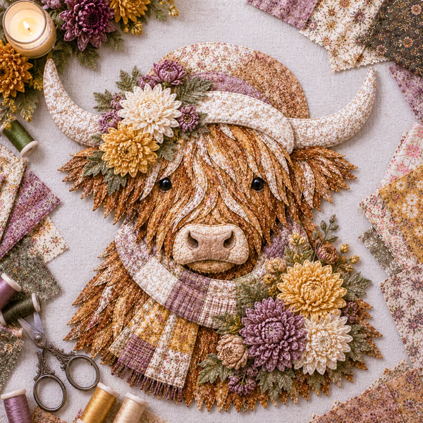 🔥 LAST DAY · 49% OFF Highland Cow 3D Fabric Art DIY Kit Pre-cut pieces—glue or stitch your own cozy birth-flower décor.