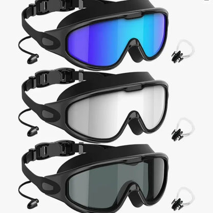 【Creator’s Pick】MARISUN Goggles Swimming Adult Swim-Goggles: Wide View with UV400 Protection Anti Fog No Leak for Men and Women 3 Pack fit outdoorfun Swim Kit Nose Clips Swim Glasses summerwins