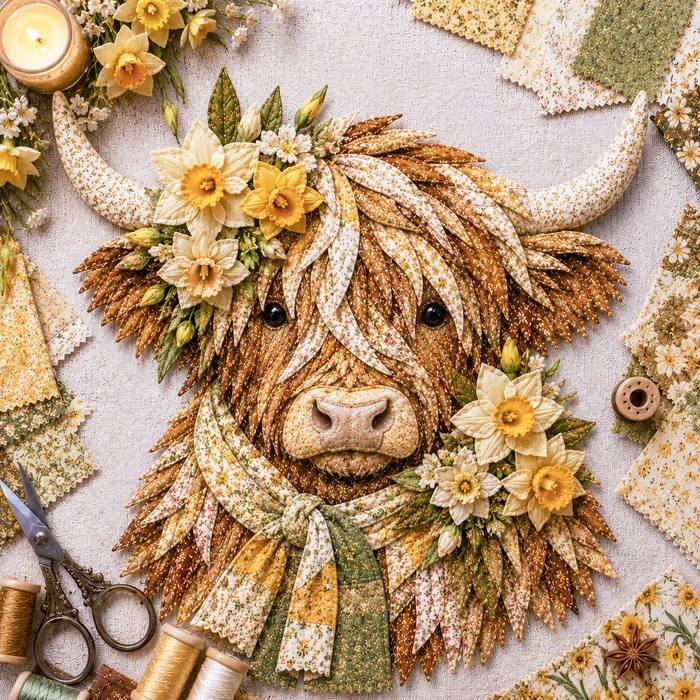 🔥 LAST DAY · 49% OFF Highland Cow 3D Fabric Art DIY Kit Pre-cut pieces—glue or stitch your own cozy birth-flower décor.