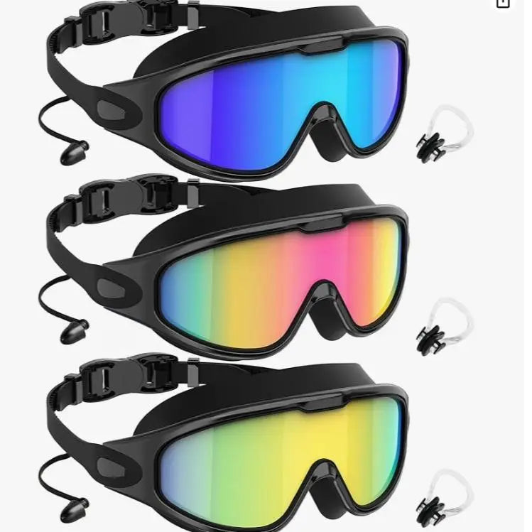 【Creator’s Pick】MARISUN Goggles Swimming Adult Swim-Goggles: Wide View with UV400 Protection Anti Fog No Leak for Men and Women 3 Pack fit outdoorfun Swim Kit Nose Clips Swim Glasses summerwins