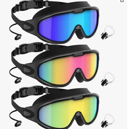 【Creator’s Pick】MARISUN Goggles Swimming Adult Swim-Goggles: Wide View with UV400 Protection Anti Fog No Leak for Men and Women 3 Pack fit outdoorfun Swim Kit Nose Clips Swim Glasses summerwins