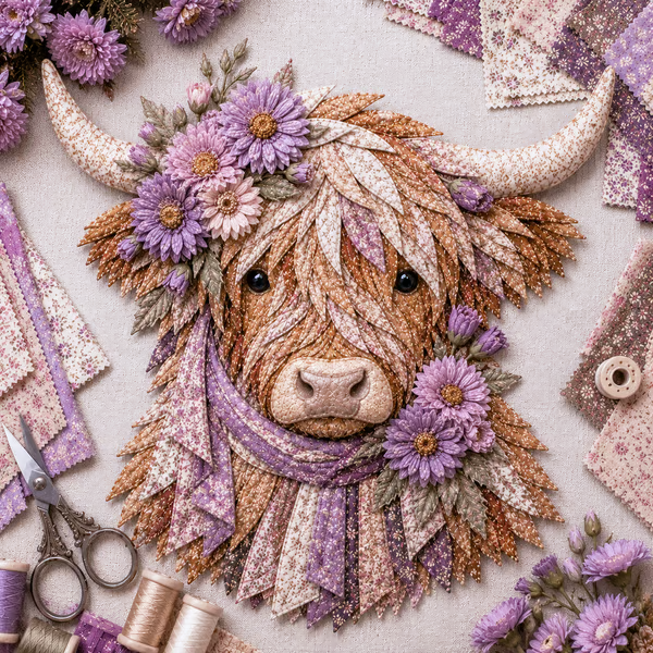 🔥 LAST DAY · 49% OFF Highland Cow 3D Fabric Art DIY Kit Pre-cut pieces—glue or stitch your own cozy birth-flower décor.